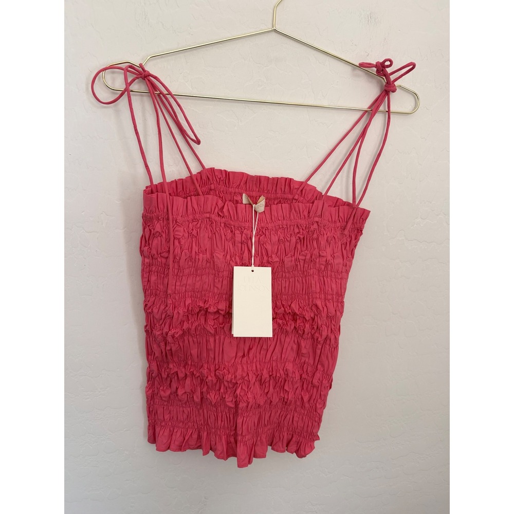 Ulla Johnson Pink Cotton Smocked Tie Shoulder Cami Top Size 2 NEW Cottagecore